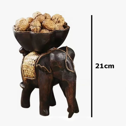 Wooden Hand Carved Elephant Tabletop Nuts seeds Fruit Sweet Tray Bowl Dish