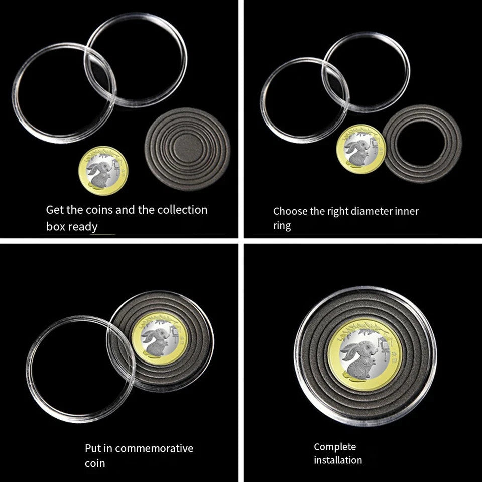10 x Coin Storage Protective Clear 30mm Capsule + Black Adjustable Foam Insert