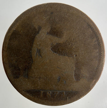 1874 Victoria One Penny Coin | Worn Grade