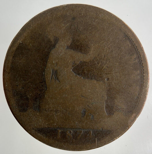 1874 Victoria One Penny Coin | Worn Grade