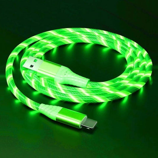 iPhone Lightening Green Flowing LED USB Cable Charging Charger - UK Stock