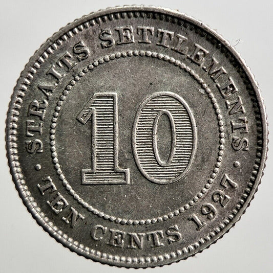 1927 Straight Settlements 10 Cents Silver Coin | Fine Collectable Grade | a2772