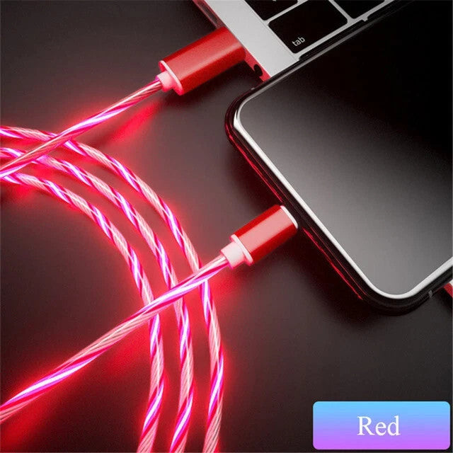 iPhone Lightening Red Flowing LED USB Cable Charging Charger - UK Stock