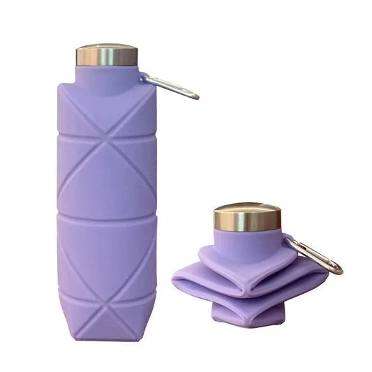Purple Collapsible Silicone Water Bottle Foldable Outdoor Camping Sports Drink