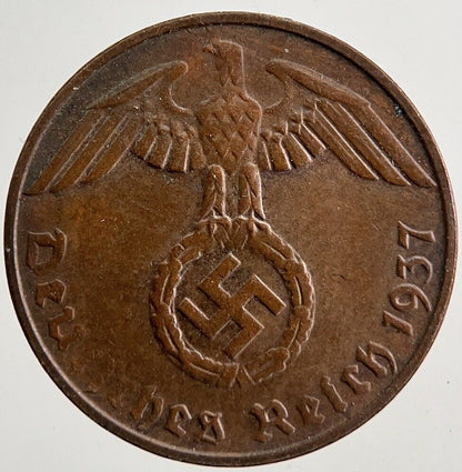 1937-D Nazi Germany 1 Pfennig Coin | Very High Grade