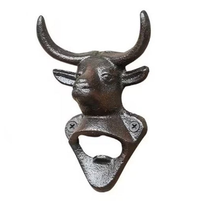 Cast Iron Heavy Duty Metal Bull Head Wall Mounted Drink Bottle Opener