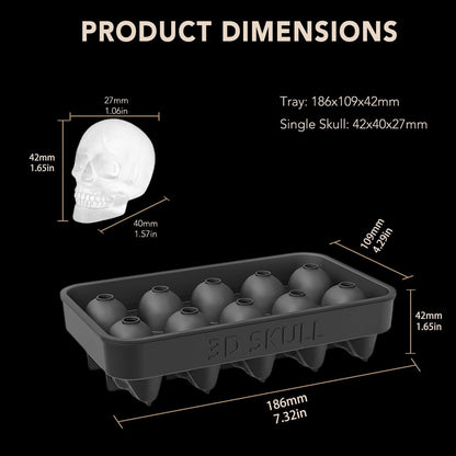 3D Skull Ice Cube Tray with Silicone Ice Cube Moulds 10 Skulls Party Cocktails