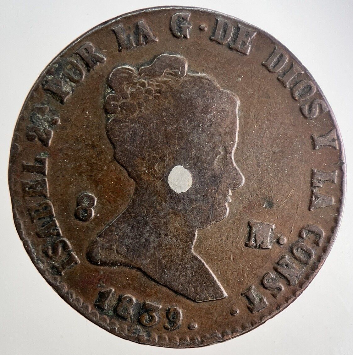1839 Spain 8 Maravedis Coin | Fine Collectable Grade | a9552