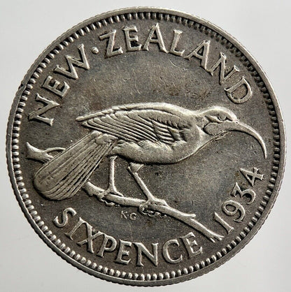 1934 New Zealand Sixpence Silver Coin | Fine Collectable Grade |  a2439