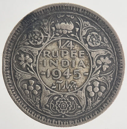 1945 India Quarter Rupee Silver Coin | Fine Collectable Grade | a6353