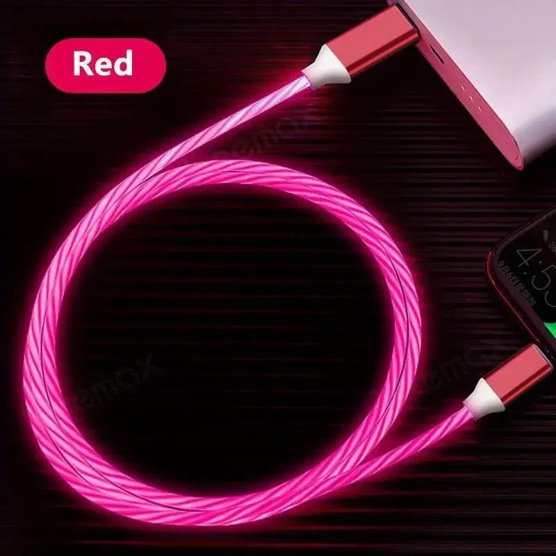 iPhone Lightening Red Flowing LED USB Cable Charging Charger - UK Stock