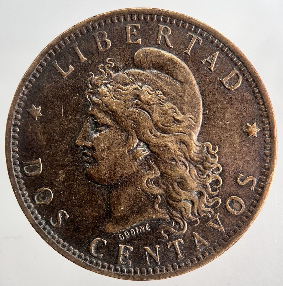 1891 Argentina Dos 2 Centavos Cents Coin | Fine Collectable Grade | a9163