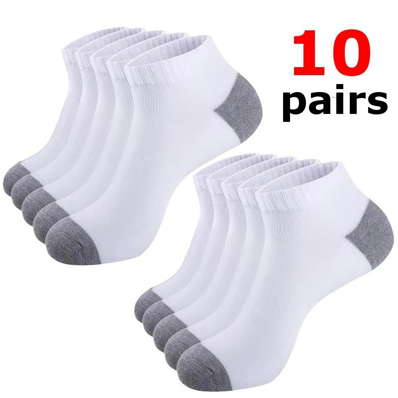 10 Pairs Mens Trainer White Grey Ankle Invisible Cotton Low Cut Sports Socks