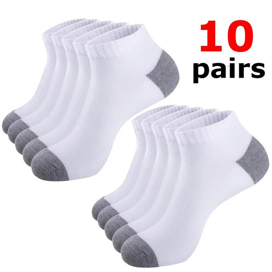 10 Pairs Mens Trainer White Grey Ankle Invisible Cotton Low Cut Sports Socks
