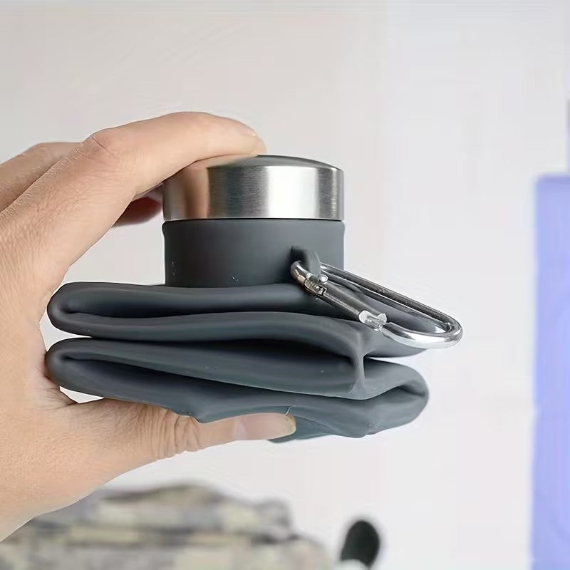 Grey Collapsible Silicone Water Bottle Portable Foldable Outdoor Camping Sports