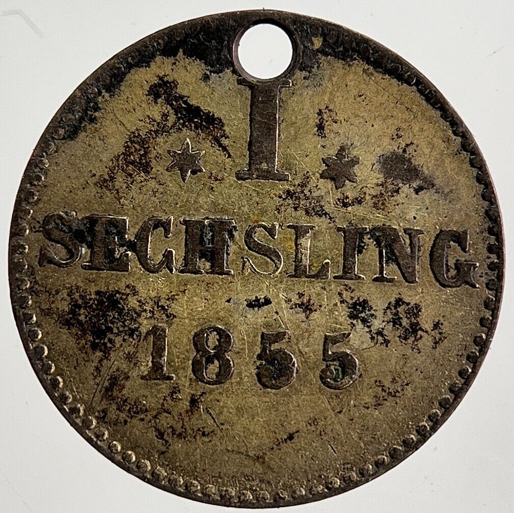 1855 Germany German States Hamburg 1 Sechsling Silver Coin | Collectable Grade
