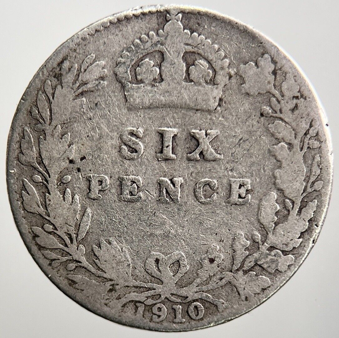 1910 Edward VII Sixpence Silver Coin | Fair Grade | a523