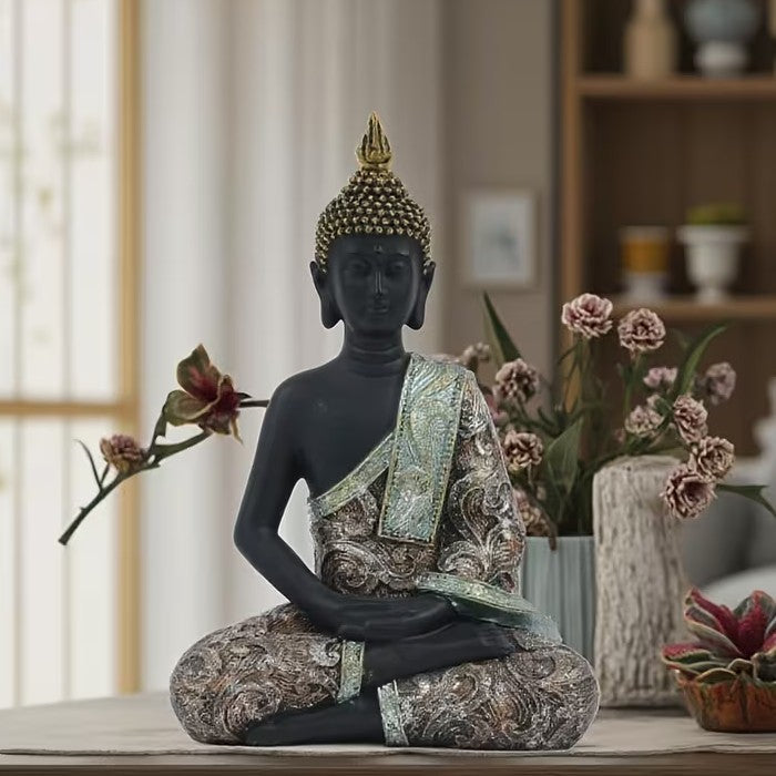 Meditating Sitting Buddha Buddhism Resin Statue Home Sculpture Gift UK
