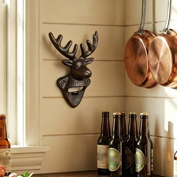 Cast Iron Heavy Duty Metal Deer Head Wall Mounted Drink Bottle Opener