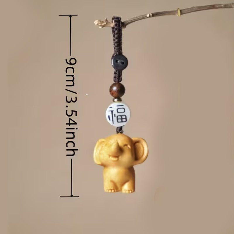 Mini Carved Wooden Elephant Charm + Metal Clip Keyring Keychain Gift UK