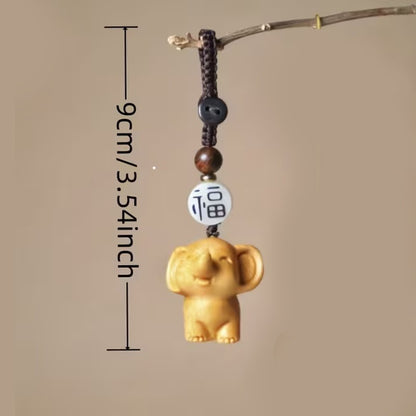 Mini Carved Wooden Elephant Charm + Metal Clip Keyring Keychain Gift UK