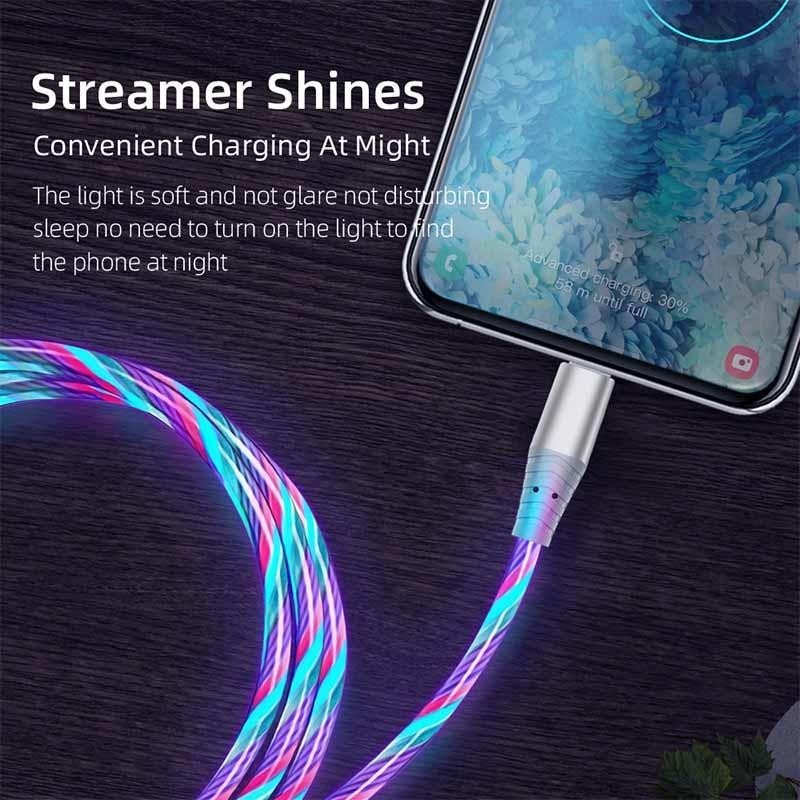 Type - C Multi - Coloured RGB Flowing LED USB Cable Charging Cable Multi Charger