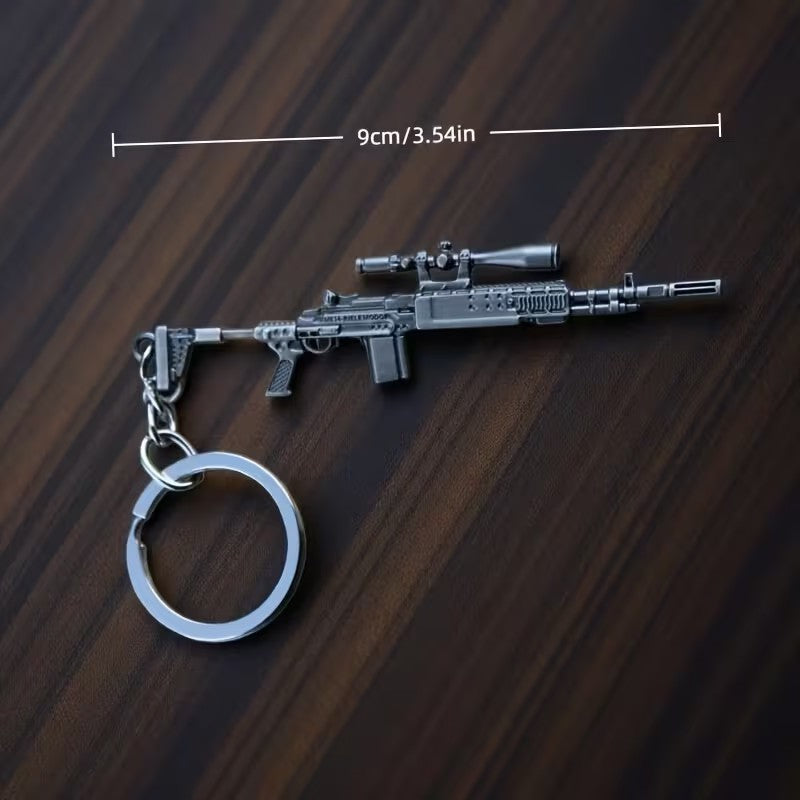 Mini Metal US Scoped Assault Rifle Gun Shaped Keyring Premium Keychain Gift UK