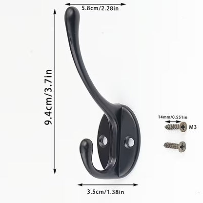x3 Black Metal Clothing Coat Door Hook Wall Mounted Hanging Holder