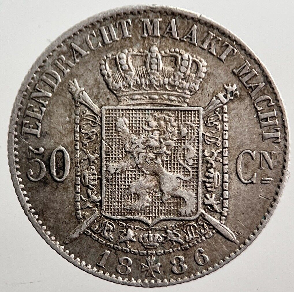 1886 Belgium 50 Cents Silver Coin | Very High Grade | a3521