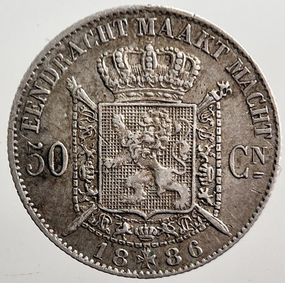 1886 Belgium 50 Cents Silver Coin | Very High Grade | a3521