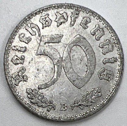 1942 - B Germany Nazi 50 Pfennig Coin | Collectable Grade