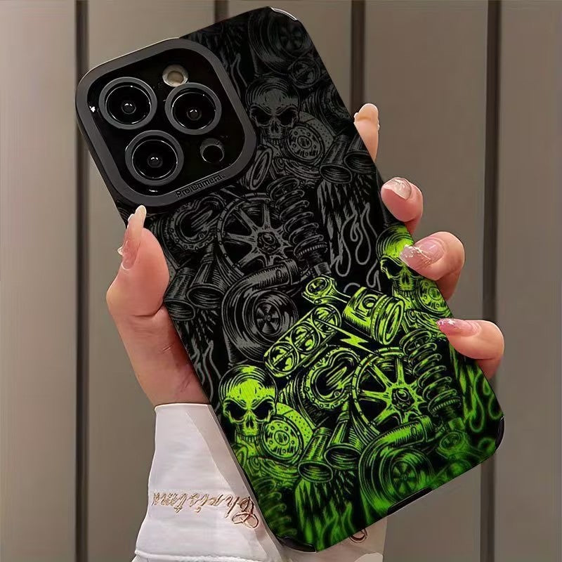 iPhone 16 Pro Max TPU Green Skull Effect Slim Case Protector Premium UK Stock