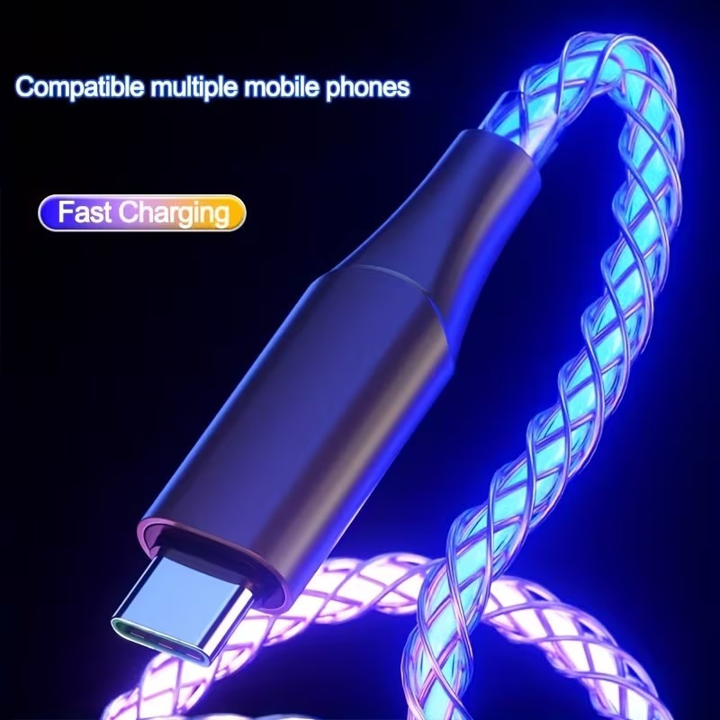 Type - C Multi - Coloured RGB Flowing LED USB Cable Charging Cable Multi Charger