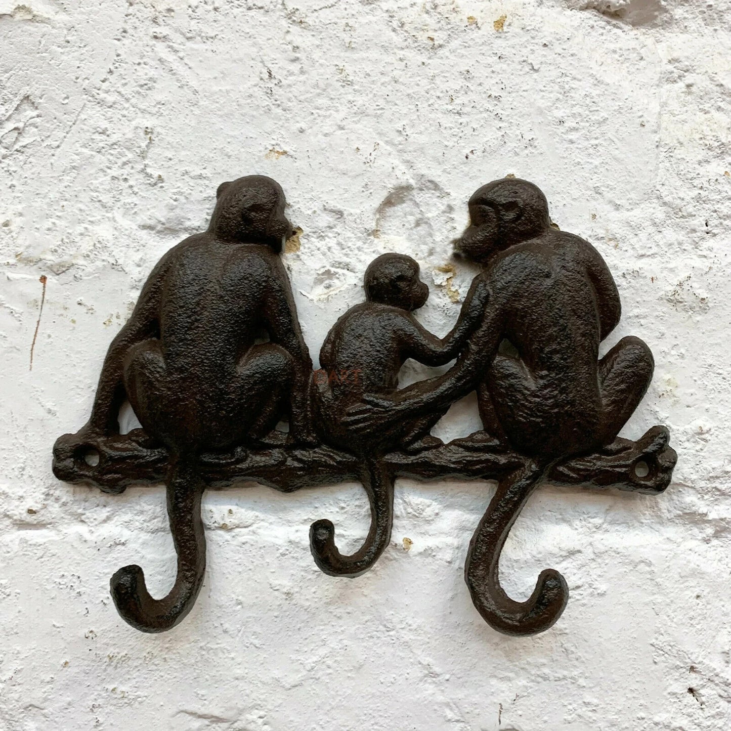 Cast Iron Monkey Family Tail Coat Rack Wall Hooks Key Towel Hanger Rustic Safari