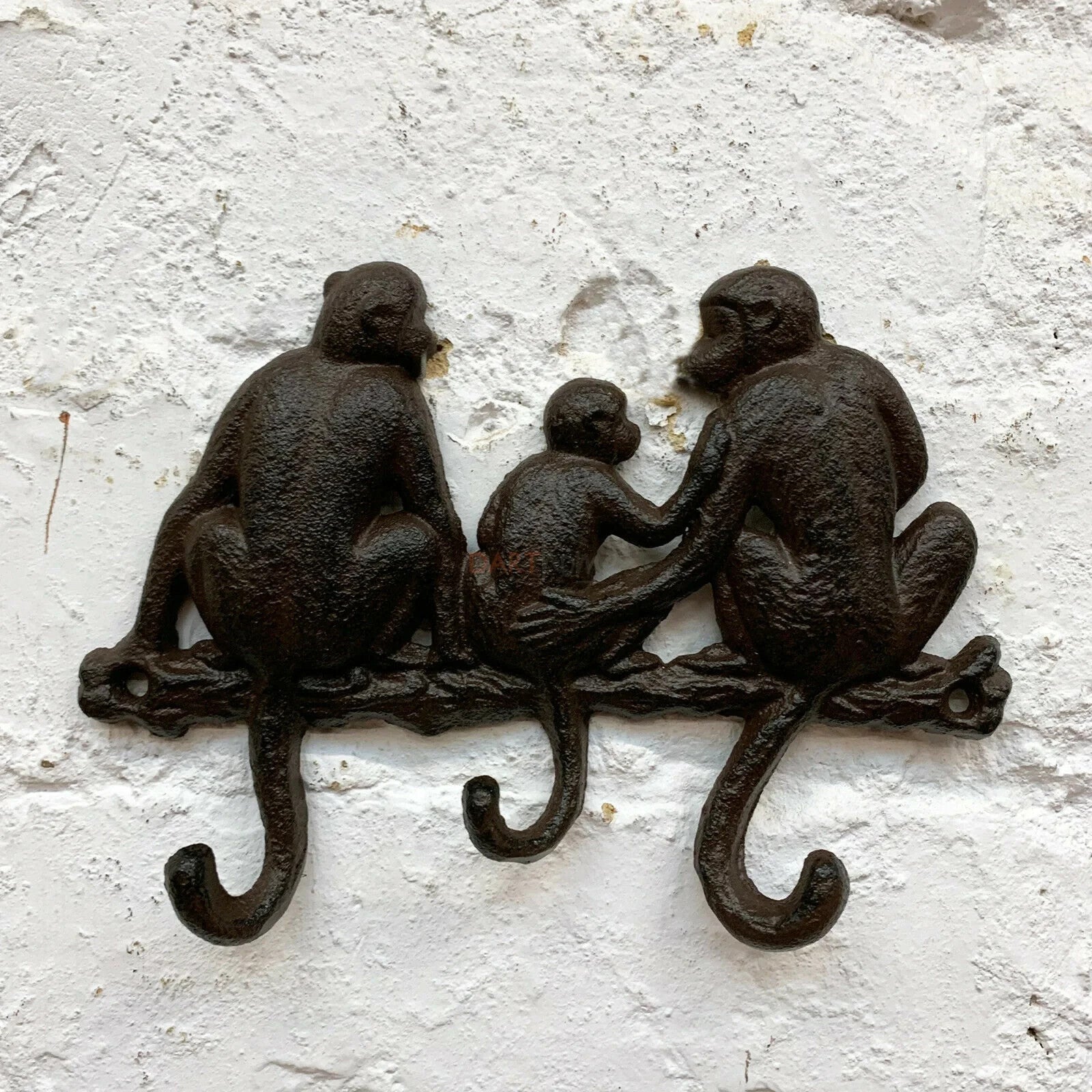Cast Iron Monkey Family Tail Coat Rack Wall Hooks Key Towel Hanger Rustic Safari