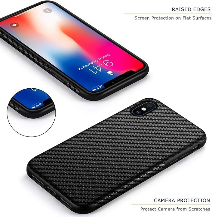 iPhone X / XS TPU Carbon Fiber Effect Slim Case Protector Premium UK Stock