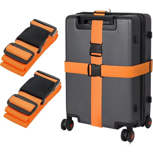 2 x Orange Adjustable Strong Safety Travel Suitcase Luggage Baggage Straps Belt