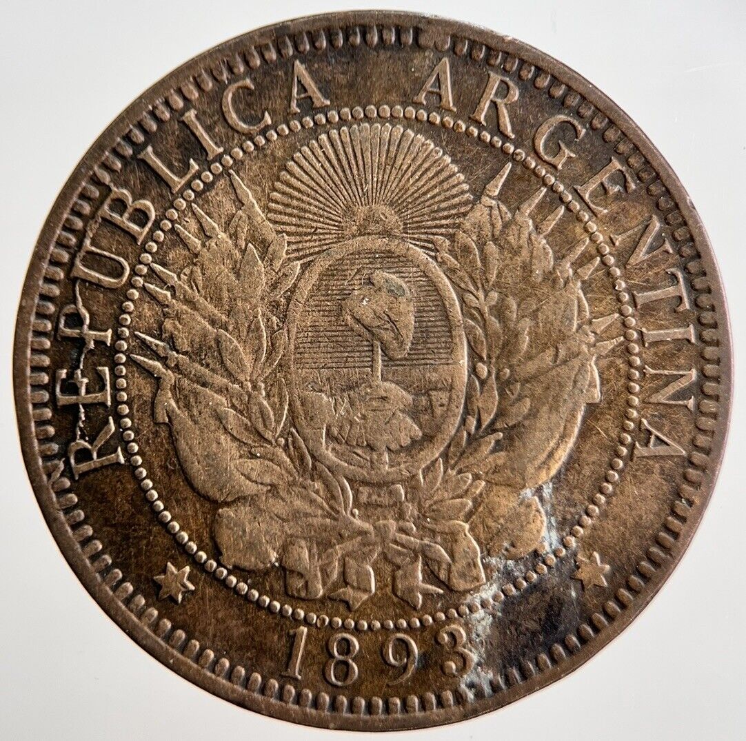 1893 Argentinian Dos Two Centavos Coin | Fine Collectable Grade | a2518