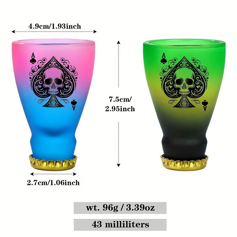 2 x Green & Pink Black Spade Skull Golden Liquor Cap Glass Shot Glasses Gift UK