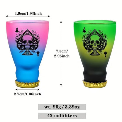2 x Green & Pink Black Spade Skull Golden Liquor Cap Glass Shot Glasses Gift UK