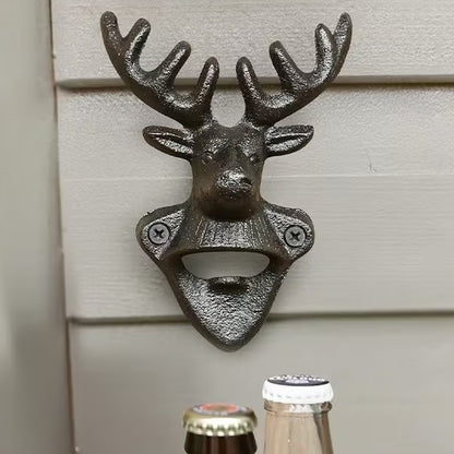 Cast Iron Heavy Duty Metal Deer Head Wall Mounted Drink Bottle Opener