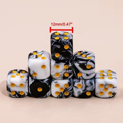 12 x Black White Gold 12mm Dice Dungeons and Dragons RPG Role Playing Board Game