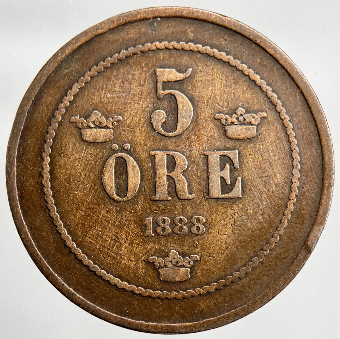 1888 Sweden 5 Ore Coin | Fine Collectable Grade