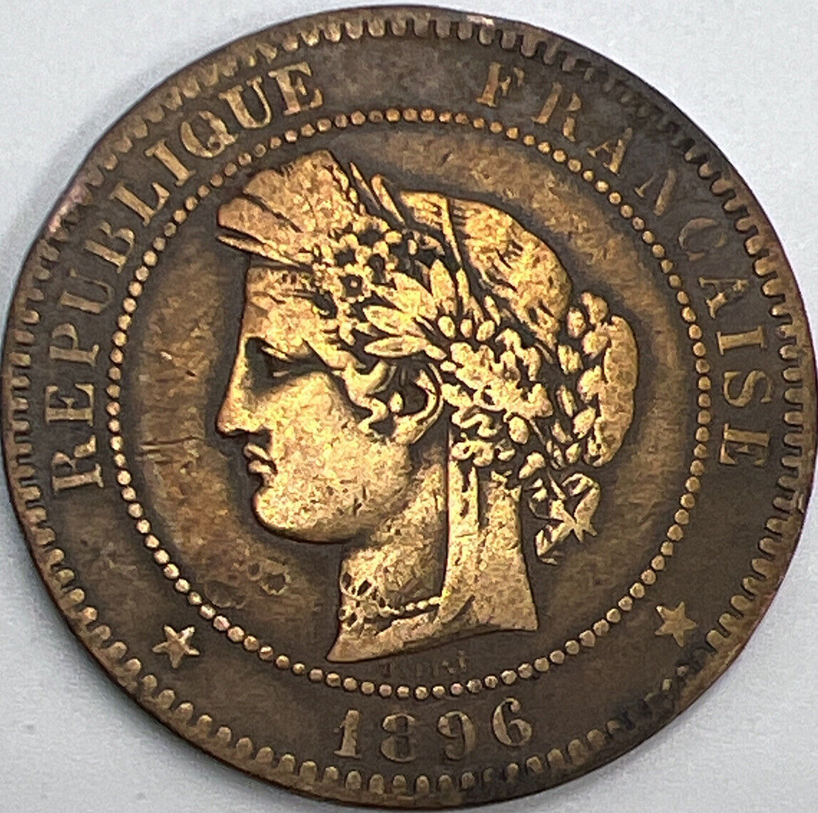 1896 France 10 Centimes | French Copper Coin | Fair Grade | a513