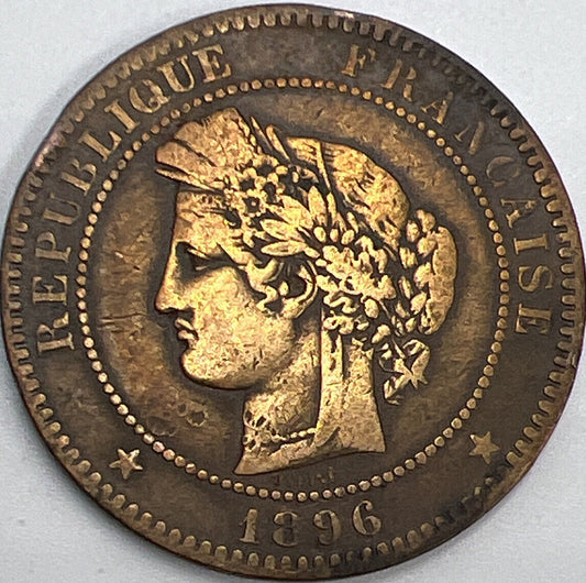 1896 France 10 Centimes | French Copper Coin | Fair Grade | a513