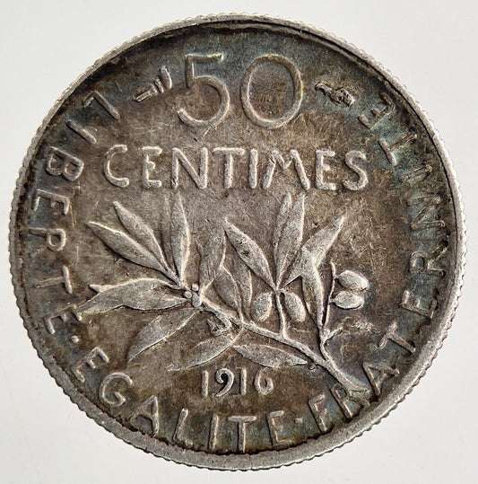 1916 France 50 Centimes Cents Silver Coin | Fine Collectable Grade | a9483