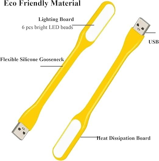 Yellow Travel USB LED Bending Torch Flash - Light Night Reading Light UK Stock