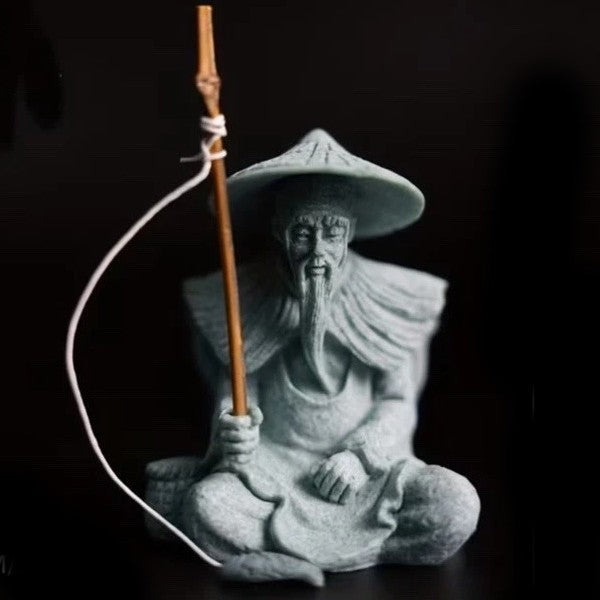 Mini Stone Japanese Fishing Stone Man Pond Statue Figurine Sculpture Gift UK