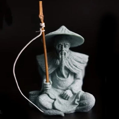 Mini Stone Japanese Fishing Stone Man Pond Statue Figurine Sculpture Gift UK