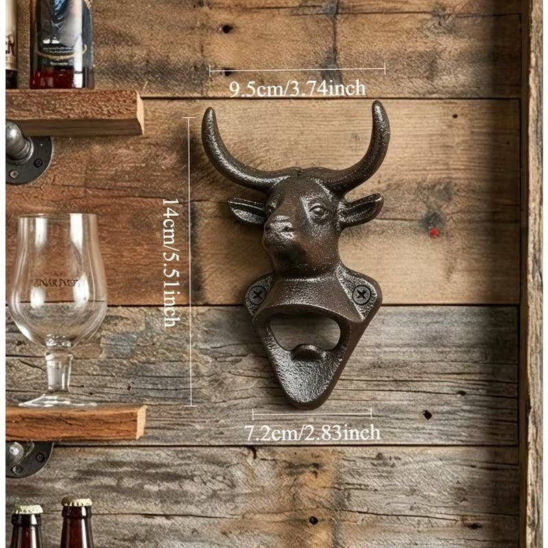 Cast Iron Heavy Duty Metal Bull Head Wall Mounted Drink Bottle Opener